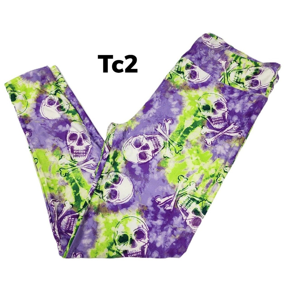 TC2 LuLaRoe Leggings Halloween Skulls Cross Bones Tie Dye Fits 18/24